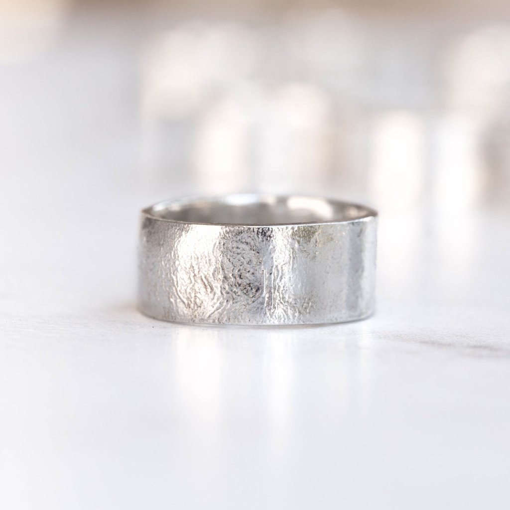 7mm Textured Band Mens Cigar Band Ring Hammered Silver Ring